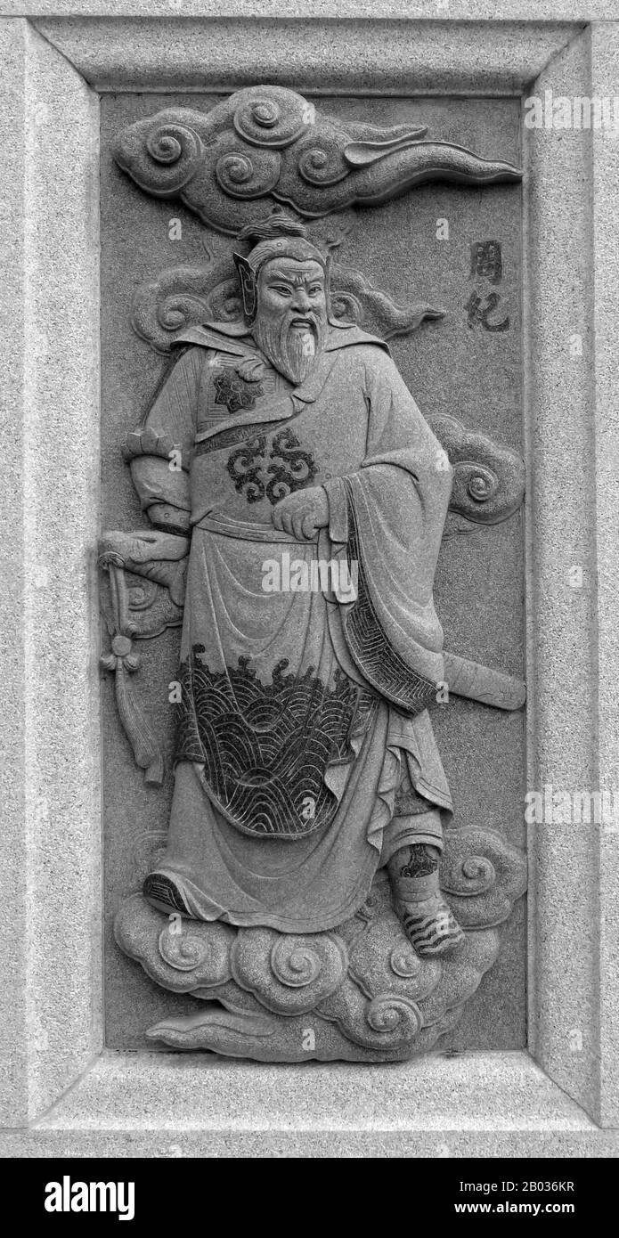 Cina: Scultura di Zhou Ji, raffigurante il suo ruolo nel romanzo della dinastia Ming del 16th° secolo Fengshen Yanyi ('investitura degli dei'). Dal Tempio di Ping Sien si, Pasir Panjang Laut. Foto di Anandajoti (CC DI 2,0). Zhou Ji era un personaggio del romanzo classico della dinastia Ming 'Fengshen Yanyi'. Zhou Ji servì come uno dei generali di Huang Feihu nel palazzo, e fuggirono con il suo maestro quando lasciarono il re Zhou della corte di Shang dopo la morte della sorella di Huang Feihu, la concubina Huang. Durante la rivolta contro la dinastia Shang, Zhou Ji combatté e fu colpito da Chen Tong. Foto Stock