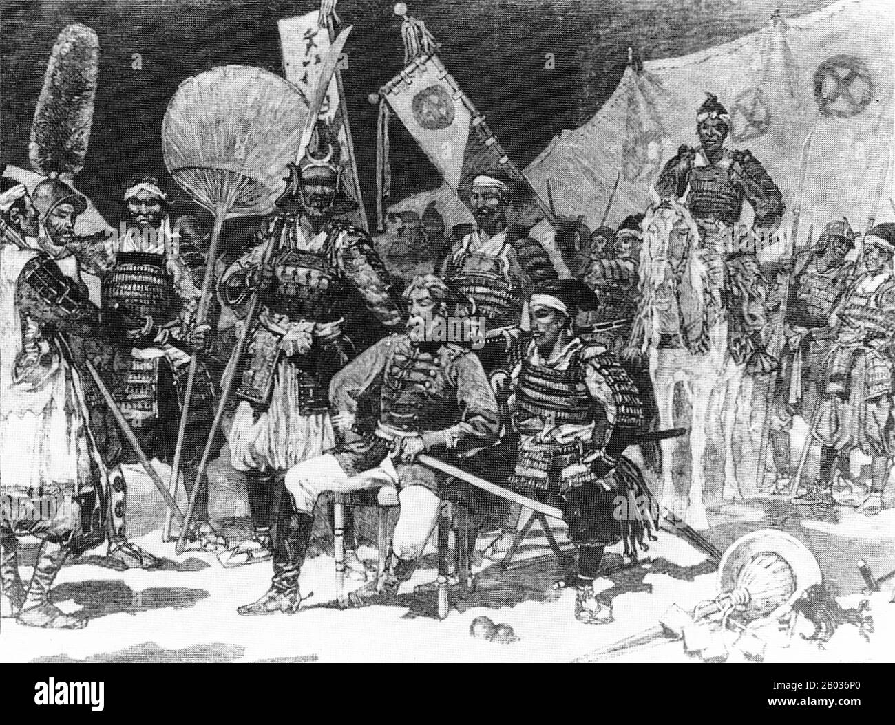 Saigo Takamori (1828-1877) è stato uno dei più influenti samurai della storia, e visto da molti come l'ultimo vero samurai. Saigo visse durante il tardo Edo e l'inizio Del Periodo Meiji, ed era nato come Saigo Kokichi, prendendo il nome dato Takamori quando divenne un adulto. Scrisse anche poesie sotto il nome di Saigo Nanshu. Saigo proveniva dal dominio di Satsuma (la moderna prefettura di Kagoshima, e iniziò la vita come un samurai rurale di basso rango. Saigo lentamente si alzò al potere e all'influenza, assumendo il comando di Satsuma e dei suoi soldati, e fu un avversario esplicito della soluzione negoziata che portò alla Meiji Foto Stock