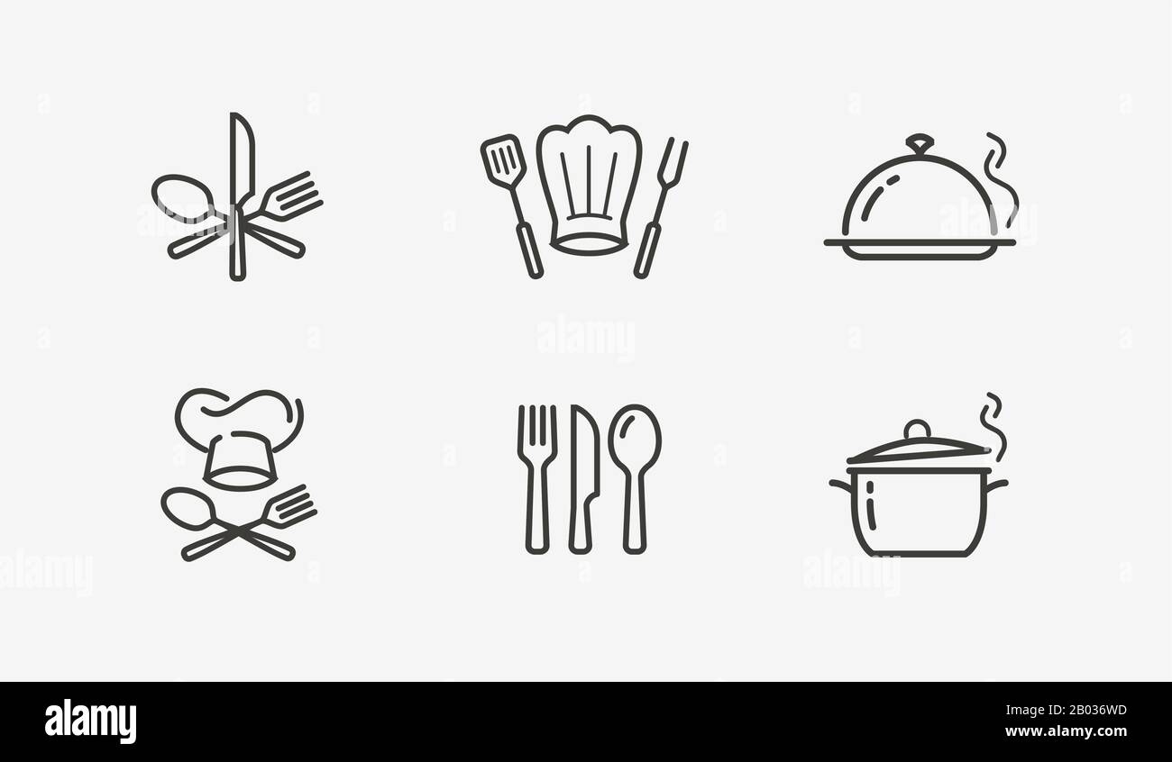 Vettore di impostazione dell'icona di cottura. Cucina, ristorante, simbolo o logo della cucina Illustrazione Vettoriale