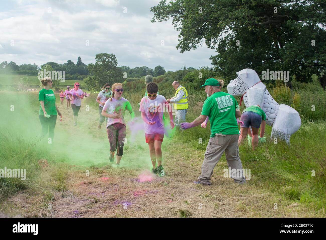 La corsa di colur ha tenuto in Oswestry Shropshire In Aiuto della carità del cancro di Macmillan. Foto Stock