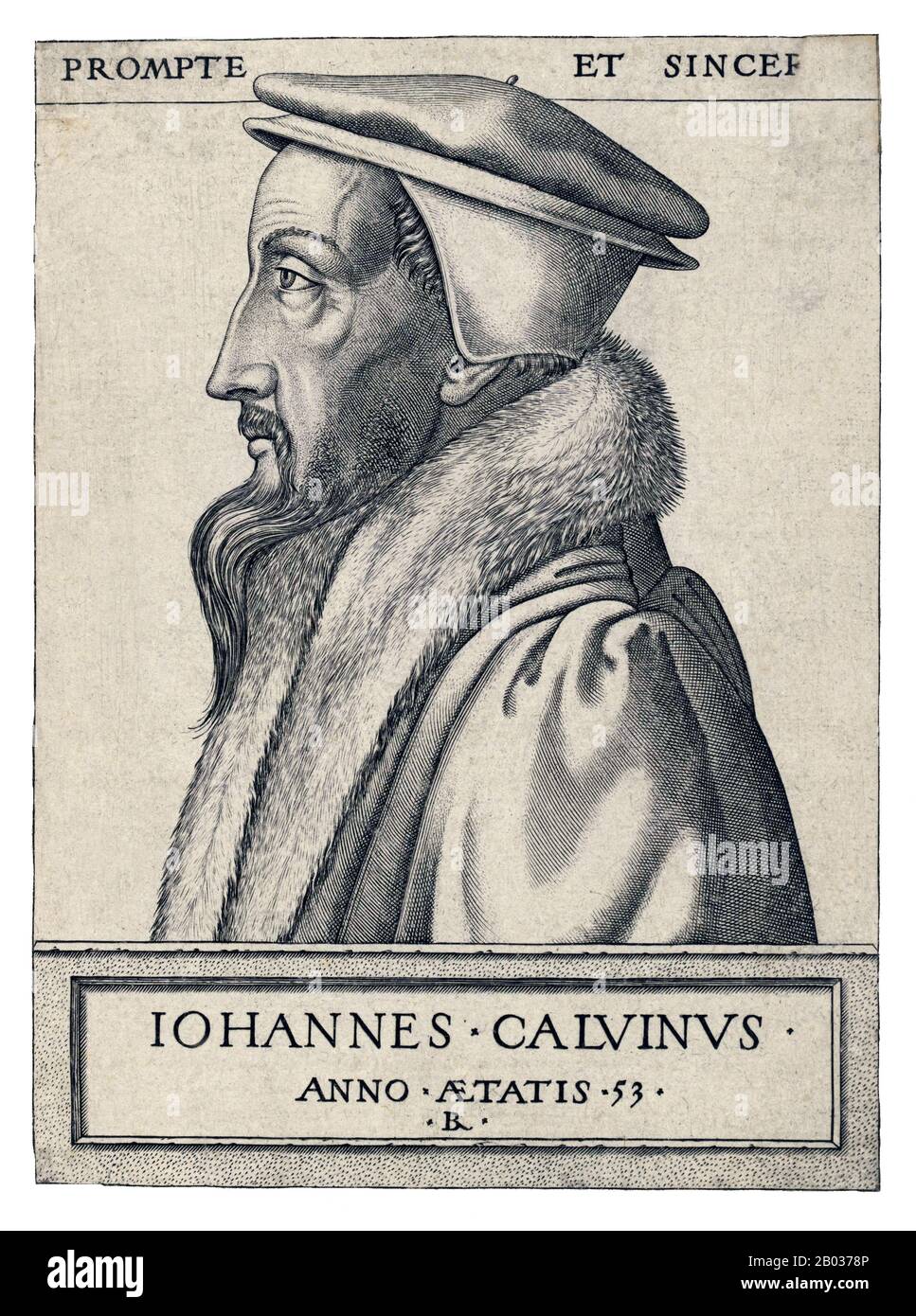 John Calvin, nato Jehan Cauvin: 10 luglio 1509 – 27 maggio 1564) è stato un . Egli fu una figura principale nello sviluppo del sistema di teologia cristiana, in seguito chiamato Calvinismo, aspetti dei quali includono le dottrine della predestinazione e della sovranità assoluta di Dio nella salvezza dell'anima umana dalla morte e dalla dannazione eterna. Varie chiese congregazionali, Riformate e Presbiteriane, che guardano a Calvin come il principale espositore delle loro credenze, si sono diffuse in tutto il mondo. Foto Stock