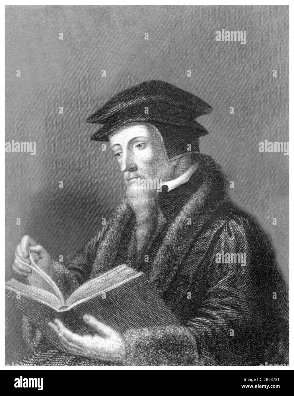 John Calvin, nato Jehan Cauvin: 10 luglio 1509 – 27 maggio 1564) è stato un . Egli fu una figura principale nello sviluppo del sistema di teologia cristiana, in seguito chiamato Calvinismo, aspetti dei quali includono le dottrine della predestinazione e della sovranità assoluta di Dio nella salvezza dell'anima umana dalla morte e dalla dannazione eterna. Varie chiese congregazionali, Riformate e Presbiteriane, che guardano a Calvin come il principale espositore delle loro credenze, si sono diffuse in tutto il mondo. Foto Stock John Calvin, nato Jehan Cauvin: 10 luglio 1509 – 27 maggio 1564) è stato un . Egli fu una figura principale nello sviluppo del sistema di teologia cristiana, in seguito chiamato Calvinismo, aspetti dei quali includono le dottrine della predestinazione e della sovranità assoluta di Dio nella salvezza dell'anima umana dalla morte e dalla dannazione eterna. Varie chiese congregazionali, Riformate e Presbiteriane, che guardano a Calvin come il principale espositore delle loro credenze, si sono diffuse in tutto il mondo. Foto Stock