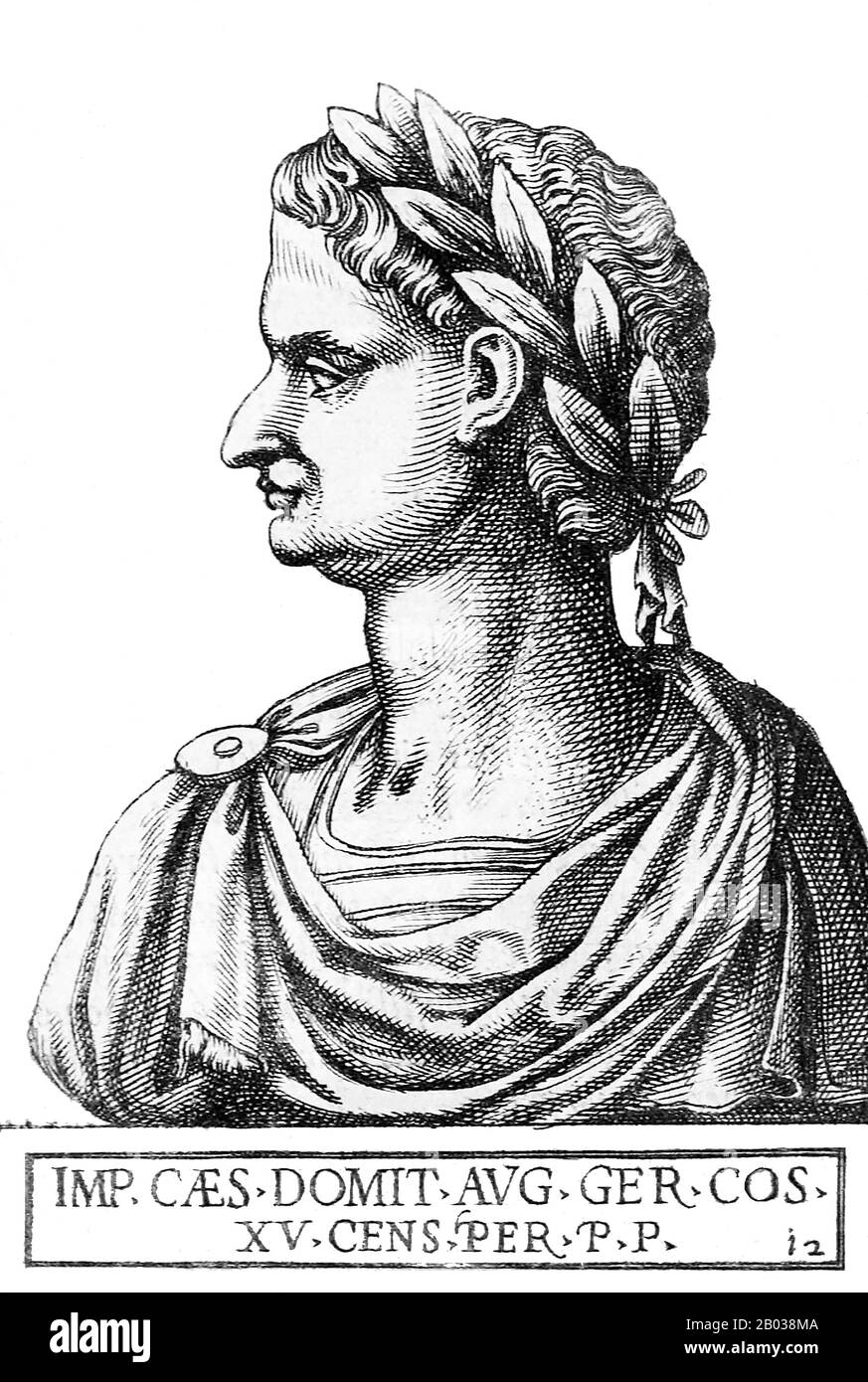 Terzo e ultimo imperatore della diansty flaviano, Domiziano (51-96) era il figlio più giovane di Vespasiano e trascorse la maggior parte dei suoi giovani all'ombra del suo fratello più compiuto Tito, che si guadagnò il suo meritato durante La Prima guerra ebraico-romana. Quando suo padre divenne imperatore alla fine dell'anno Dei Quattro imperatori nel 69 d.C., a Tito furono assegnati molti uffici, mentre Domiziano deteneva onori ma non responsabilità. Questo sarebbe andato avanti per molti anni, fino a quando suo fratello, succeduto a suo padre nel 79 d.C., egli stesso morì inaspettatamente da malattia nel 81 d.C. Domiziano fu improvvisamente dichiarato imperatore dal Praeto Foto Stock