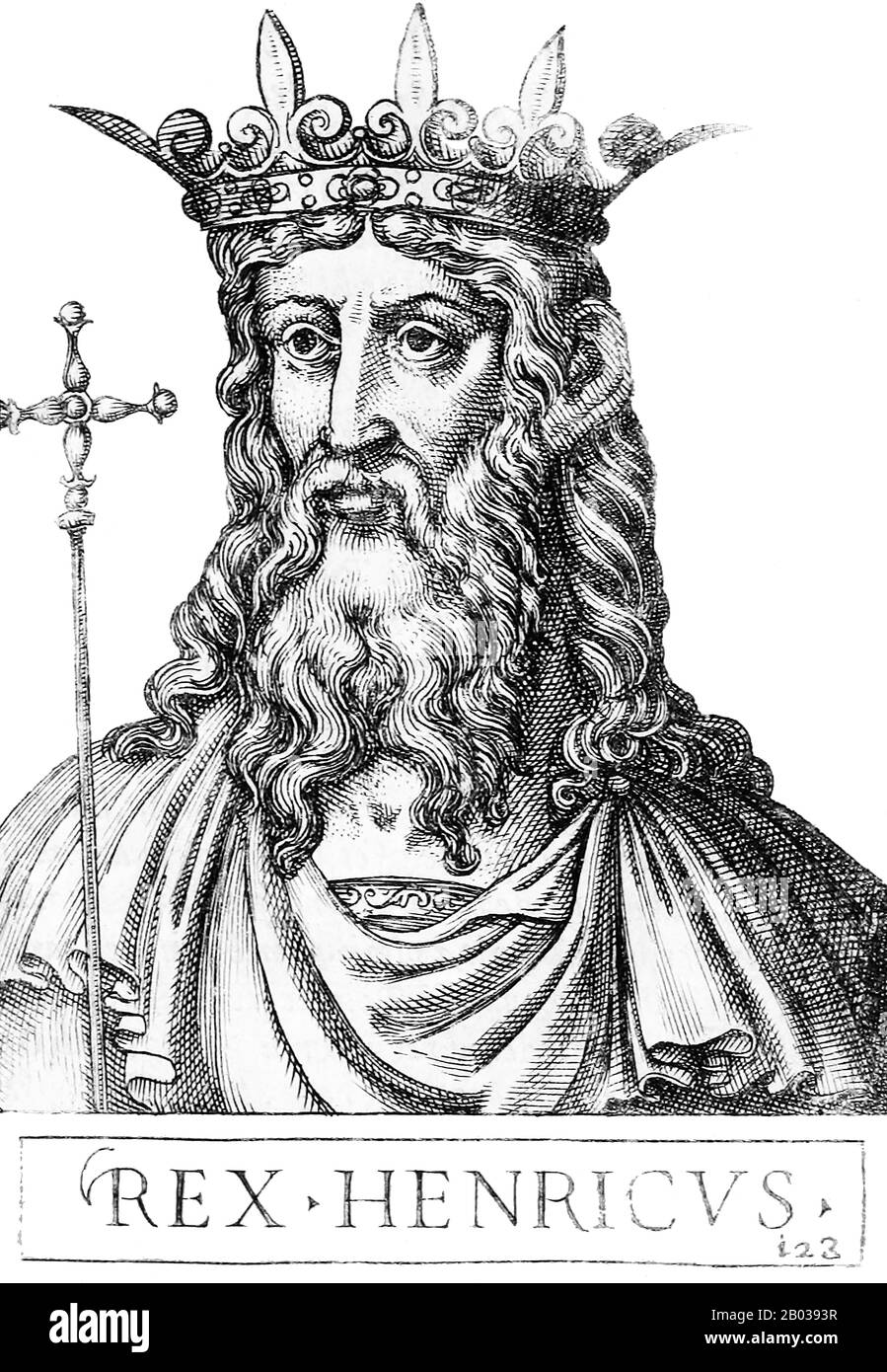 Enrico II (974-1024), conosciuto anche come Enrico IV e Sant Enrico, era figlio di Enrico II, Duca di Baviera e pronipote del re Enrico i, facendogli quindi parte del ramo bavarese della dinastia ottonica. A causa della ribellione di suo padre contro i due imperatori precedenti, Enrico era spesso in esilio e si avvicinò alla Chiesa. Succedette al padre come Duca di Baviera nel 995, prendendo il nome di Enrico IV Mentre Enrico stava tornando a casa per rivendicare le sue terre, tuttavia, l'imperatore otto III morì di febbre senza erede per succederlo. Il caos politico afferrò il Sacro Romano Impero, e Enrico sconfisse la colomba Foto Stock