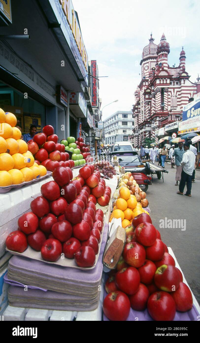 Colombo è la città più grande ed ex capitale dello Sri Lanka. Si trova sulla costa occidentale dell'isola, adiacente a Sri Jayawardenapura Kotte, la capitale. Colombo è una città vivace e vivace con una miscela di vita moderna, edifici coloniali e rovine. Ha una popolazione di 647,100 abitanti (2010). Grazie al suo grande porto e alla sua posizione strategica lungo le rotte del commercio marittimo Est-Ovest, Colombo era conosciuta da antichi commercianti 2.000 anni fa. Tuttavia fu resa la capitale dell'isola solo quando lo Sri Lanka fu ceduto all'Impero britannico nel 1815, e il suo status di capitale fu mantenuto quando t Foto Stock