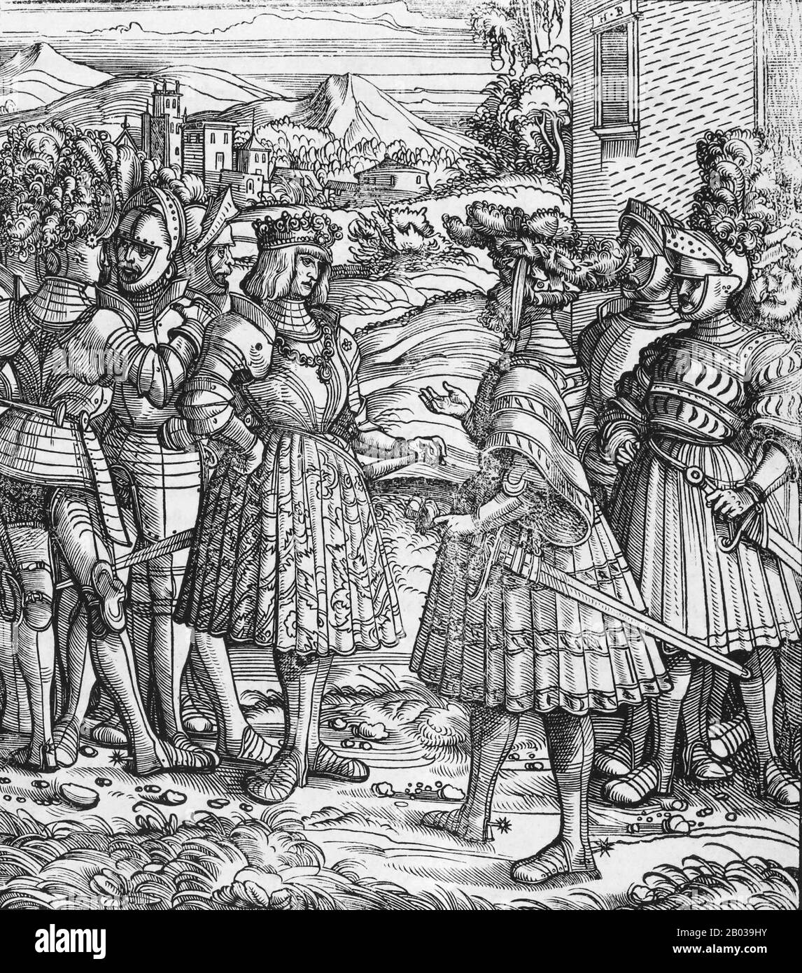 Massimiliano i (22 marzo 1459 – 12 gennaio 1519), figlio di Federico III, Sacro Romano Impero, Eleonora di Portogallo, re dei Romani (noto anche come Re dei Tedeschi) dal 1486 e Sacro Romano Imperatore dal 1508 fino alla sua morte, anche se non fu mai incoronato dal Papa, il viaggio a Roma essendo sempre troppo rischioso. Aveva governato insieme con suo padre per gli ultimi dieci anni del regno di suo padre, da c. 1483. Ampliò l'influenza della Casa d'Asburgo attraverso la guerra e il suo matrimonio nel 1477 a Maria di Borgogna, erede del Ducato di Borgogna, ma perse anche l'Aus Foto Stock