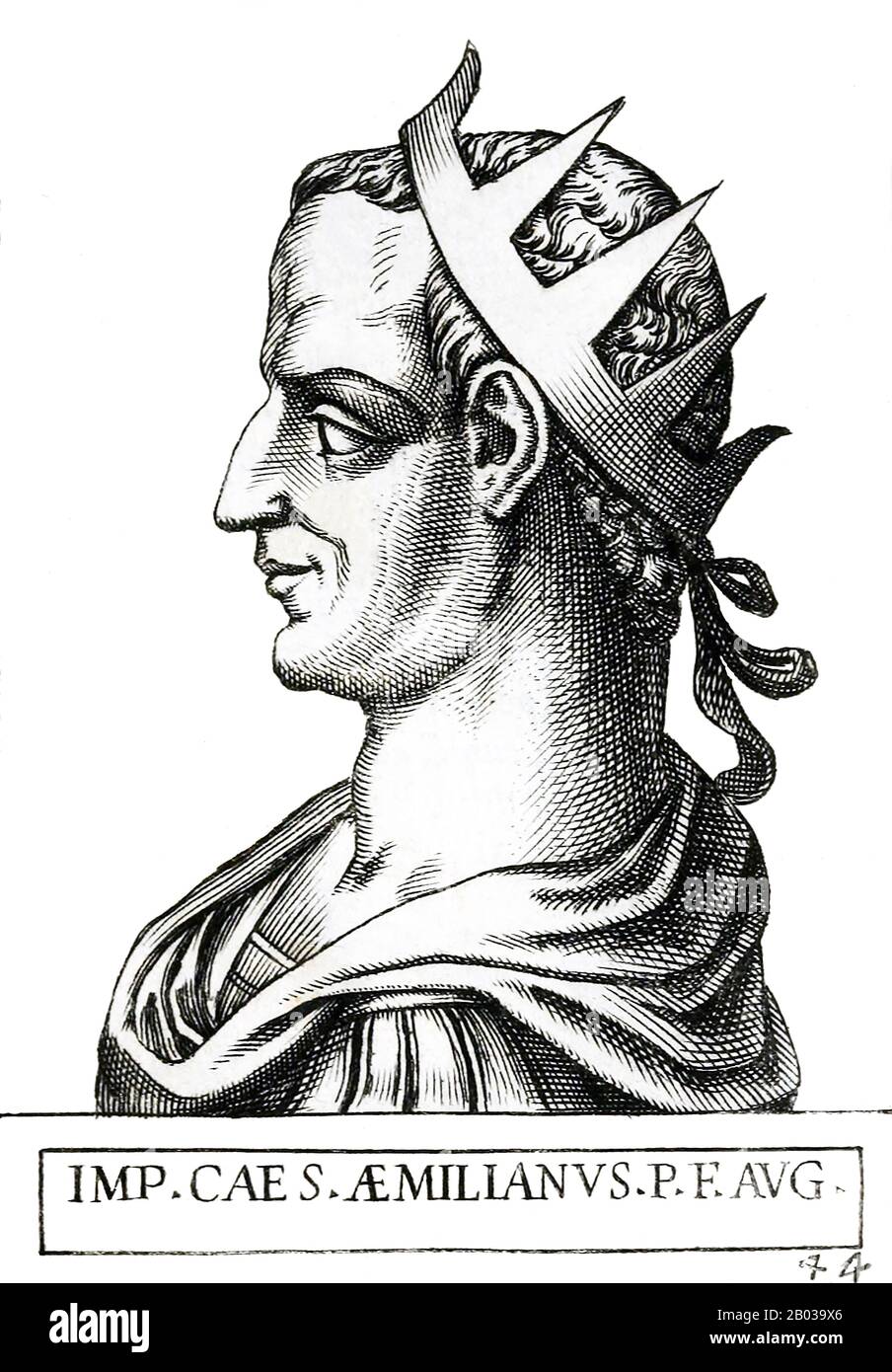 Aemilianus (207/213-253), noto anche come Aemilian, era comandante e governatore delle province romane nei Balcani. Durante il regno di Treboniano Gallus e suo figlio Volusianus, Aemilian combatté una nuova invasione di Goth nei Balcani, e fu proclamato imperatore dai suoi soldati per le sue vittorie. Egli marciò immediatamente verso Roma per usurpare Gallus e Volusianus, sconfiggendoli in battaglia e ascendendo al trono imperiale, Tuttavia, meno di tre mesi nel suo regno, un rivale pretendente al trono, Valeriano, marciò verso Roma. I soldati di Aemilian, che non vogliono combattere una guerra civile Foto Stock