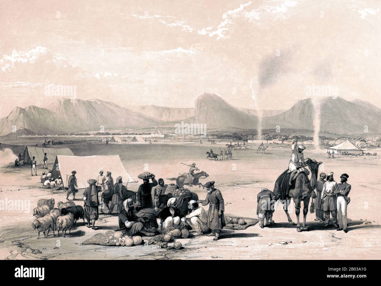 La Prima guerra anglo-afgana fu combattuta tra l'India britannica e l'Afghanistan dal 1839 al 1842. È stato uno dei primi conflitti importanti durante il Grande gioco, la competizione del 19th secolo per il potere e l'influenza nell'Asia centrale tra il Regno Unito e la Russia, E ha anche segnato una delle peggiori battute d'arresto inflitte al potere britannico nella regione dopo il consolidamento del Raj britannico da parte della East India Company. Foto Stock