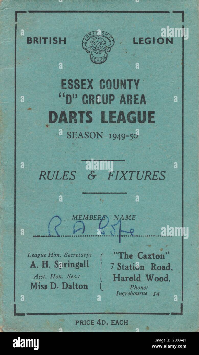 Essex County Freccette League 1949 Foto Stock