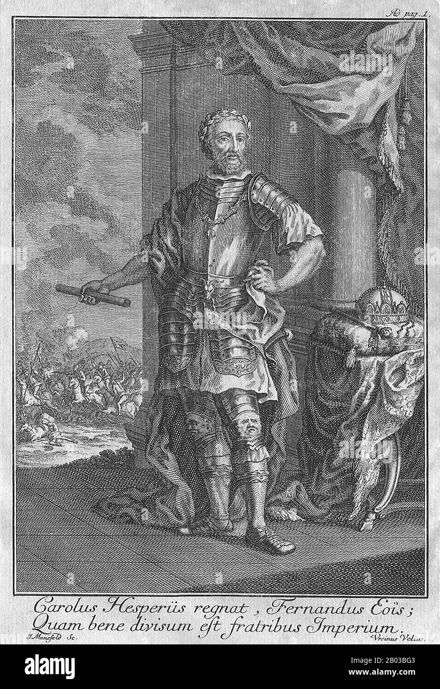 Ferdinando i (1503-1564) era figlio di Filippo i di Castiglia e della Regina Giovanna i di Castiglia, nipote dell'imperatore Massimiliano i e fratello minore del futuro imperatore Carlo V. Quando Carlo V abdicò nel 1556, Ferdinando fu eletto suo successore al trono imperiale, Diventare imperatore Sacro Romano nel 1558. Foto Stock