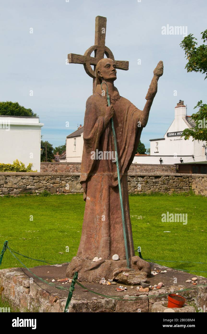 Aidan di Lindisfarne (morto il 31 agosto 651) era un monaco irlandese e missionario accreditato di restaurare il cristianesimo in Northumbria. Fondò una cattedrale monastica sull'isola di Lindisfarne. Aidan è conosciuto come l'Apostolo della Northumbria ed è riconosciuto come santo dalla Chiesa Ortodossa Orientale, dalla Chiesa Cattolica, dalla comunione Anglicana e da altri. Foto Stock