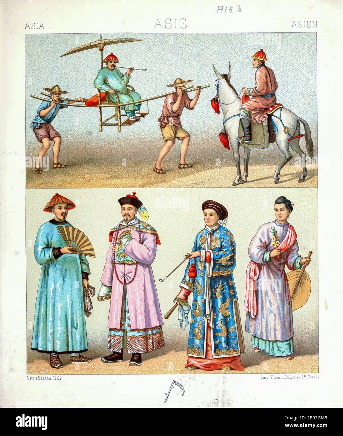 Antica moda asiatica e accessori da Geschichte des kostüms in cronologischer entwicklung (Storia del costume in sviluppo cronologico) di Racinet, A. (Auguste), 1825-1893. E Rosenberg, Adolf, 1850-1906, Volume 1 stampato a Berlino nel 1888 Foto Stock