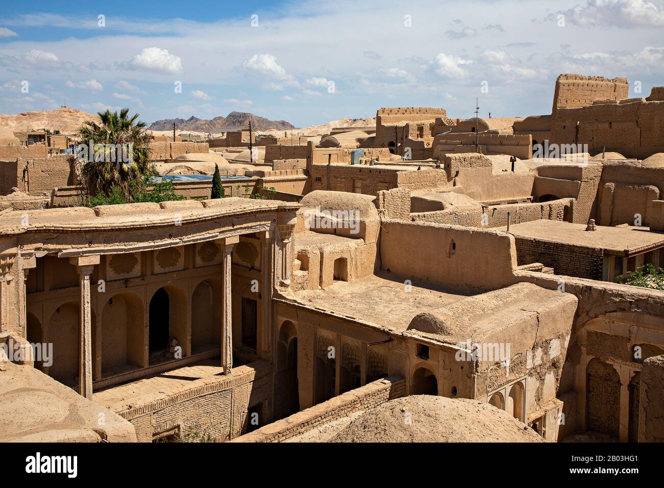 Resti di Adobe case in Abarkuh, Iran Foto Stock
