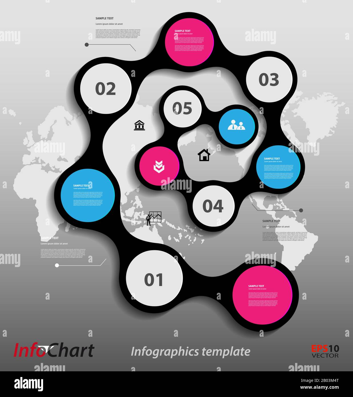 Presentazione stilizzata, modello infografico opzionale per la comunicazione interattiva dei dati Illustrazione Vettoriale