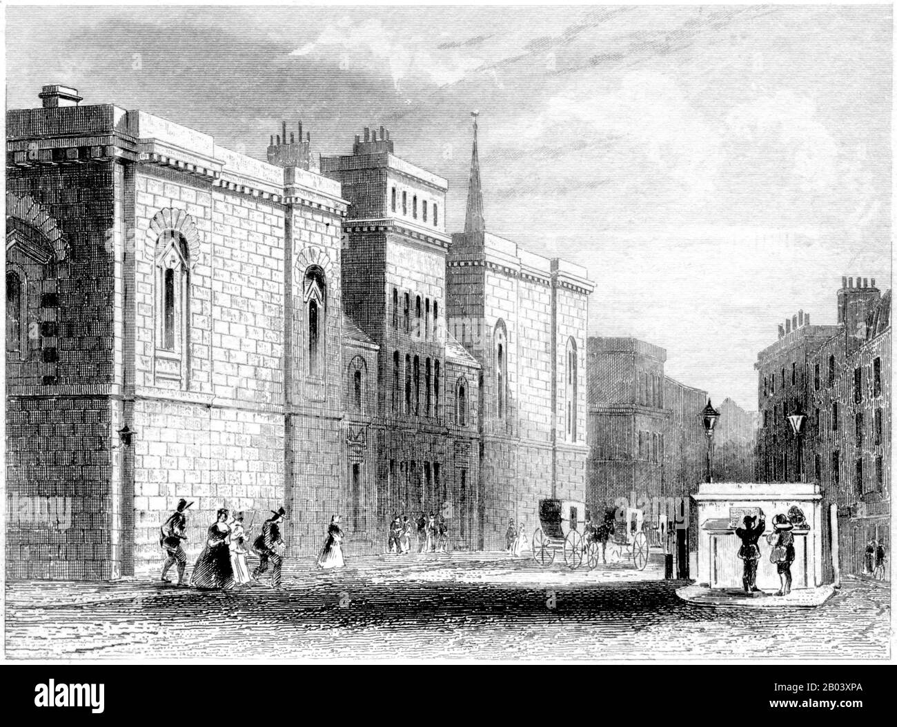 Un'incisione della vecchia Bailey, Londra scannerizzata ad alta risoluzione da un libro stampato nel 1851. Si ritiene che questa immagine sia libera da tutti i diritti d'autore. Foto Stock