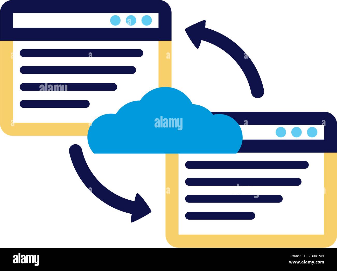 cloud computing con modelli di pagina web stile di colore lineare Illustrazione Vettoriale