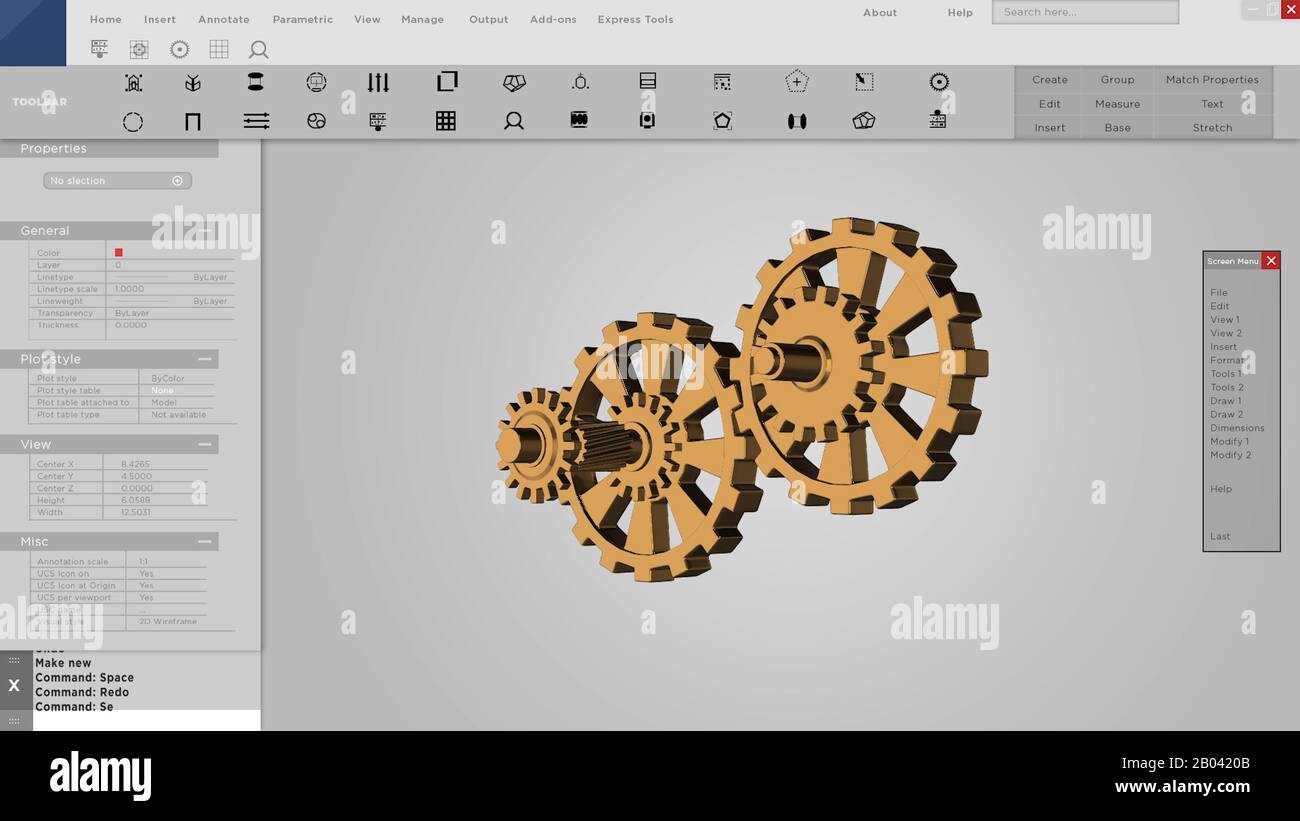 Interfaccia software o simulazione di ingranaggi 3D per CAD. Interfaccia  prototipo Foto stock - Alamy