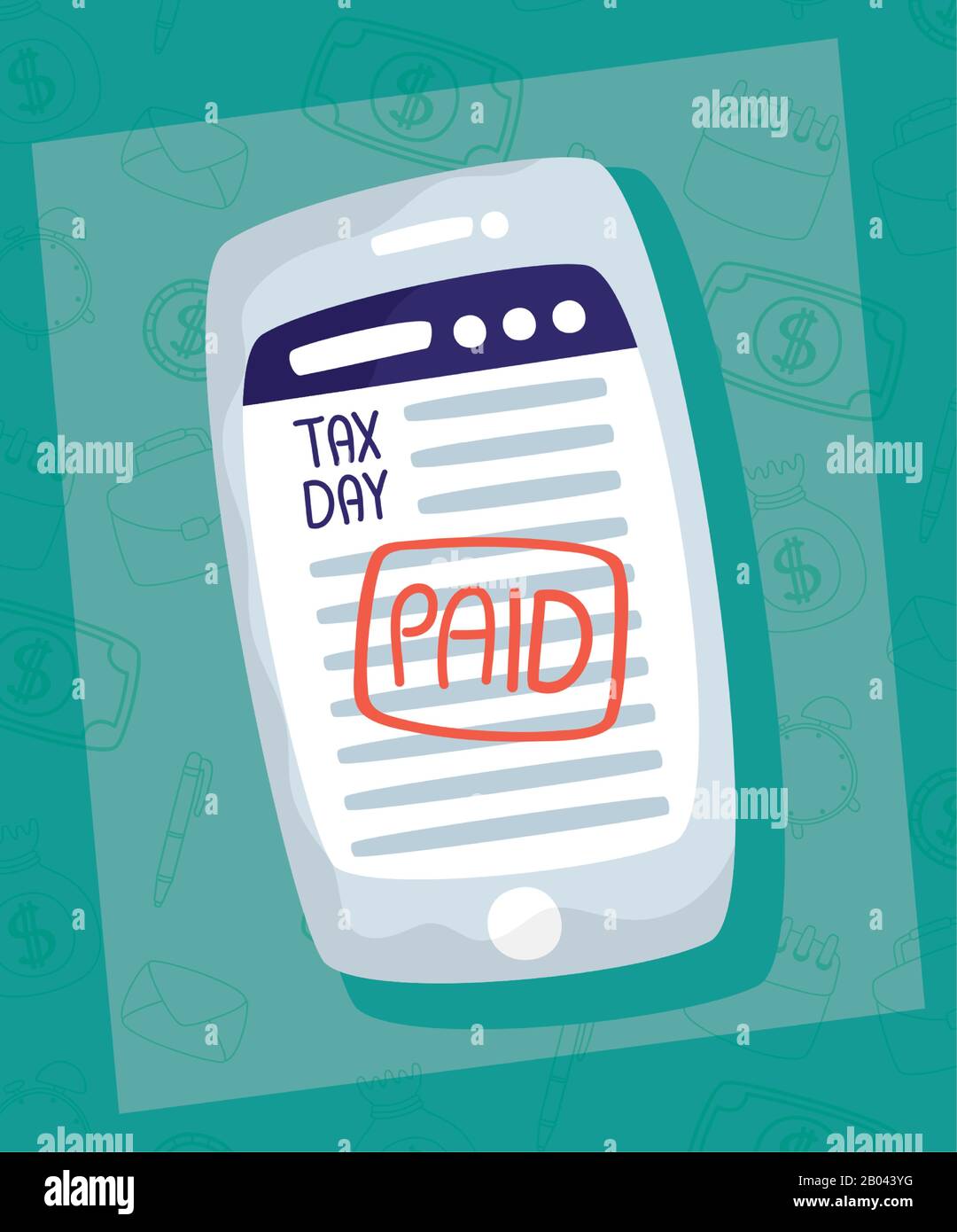 giorno fiscale con ricevuta pagata nello smartphone Illustrazione Vettoriale