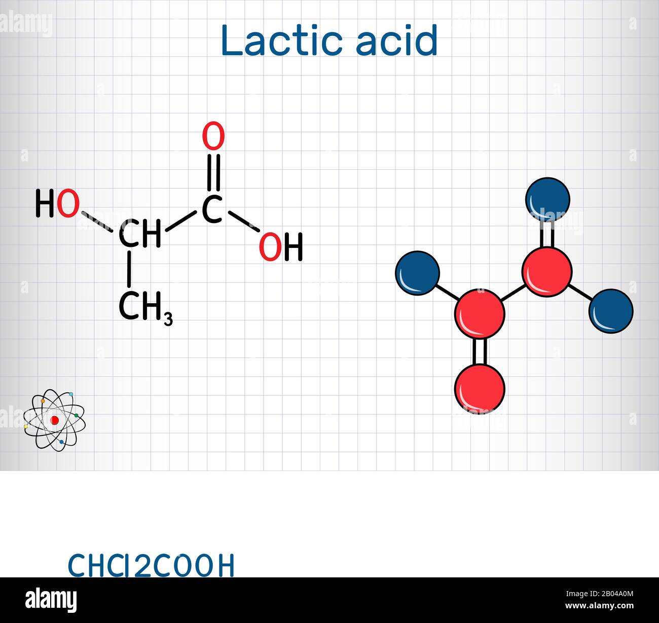 Acido lattico, lattato, zucchero di latte, molecola C3H6O3. È