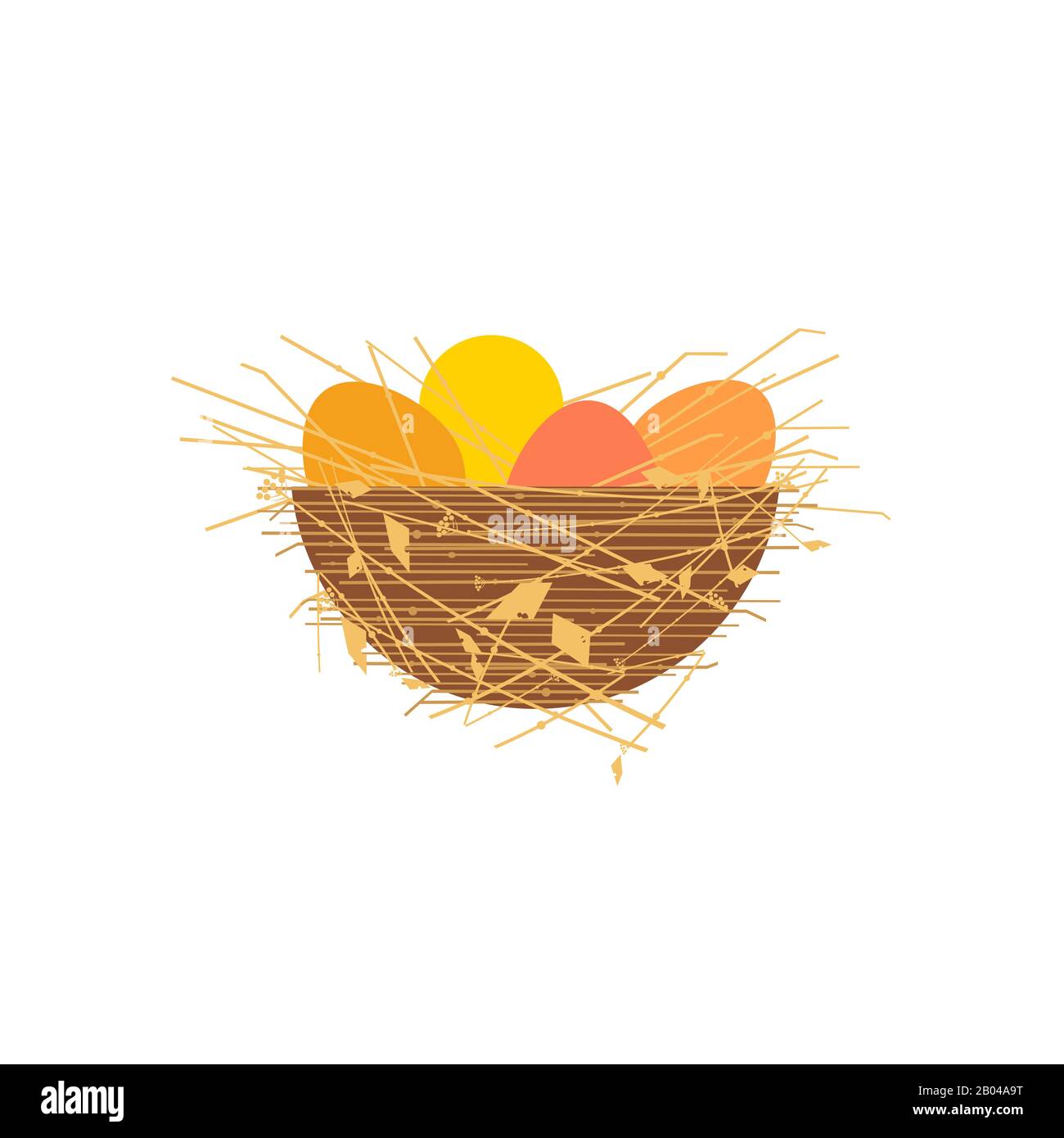 Uovo di Pasqua in nido piatto colore vettore icona isolato Illustrazione Vettoriale