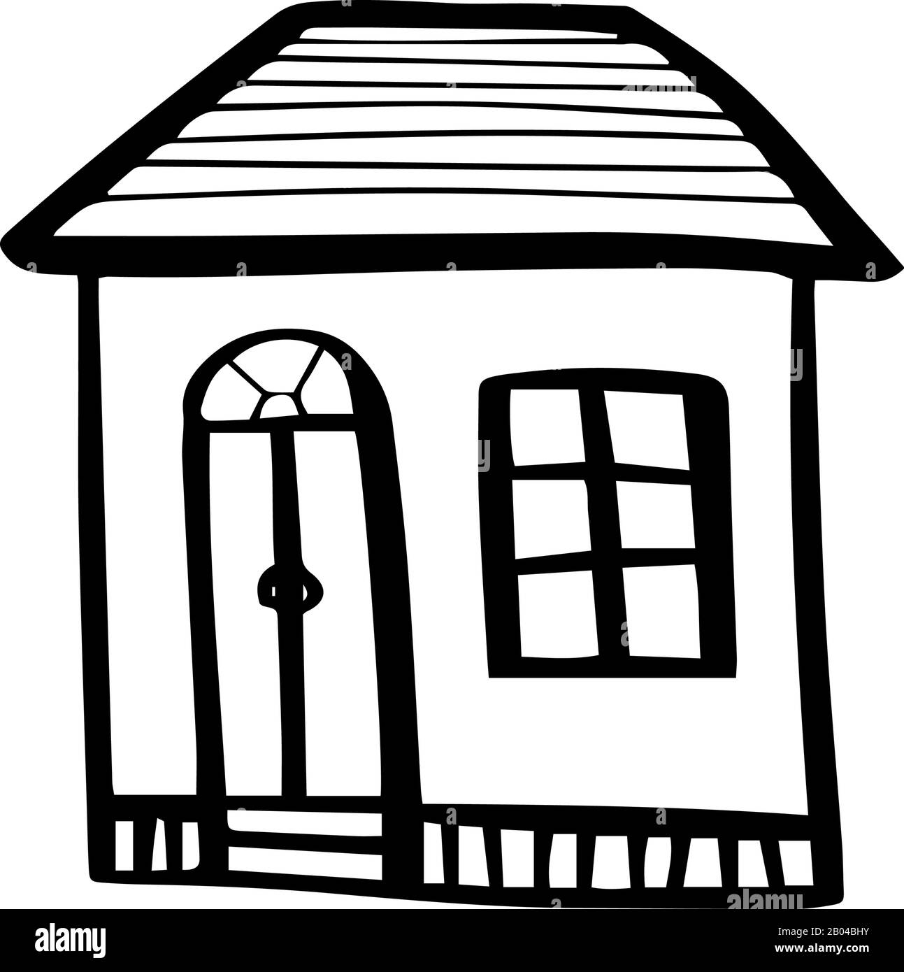 Casa carina in stile doodle disegnato a mano isolato su sfondo bianco. Architettura di illustrazione dello stock del contorno vettoriale. Illustrazione Vettoriale