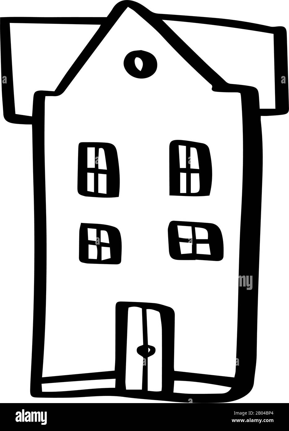 Casa carina in stile doodle disegnato a mano isolato su sfondo bianco. Architettura di illustrazione dello stock del contorno vettoriale. Illustrazione Vettoriale