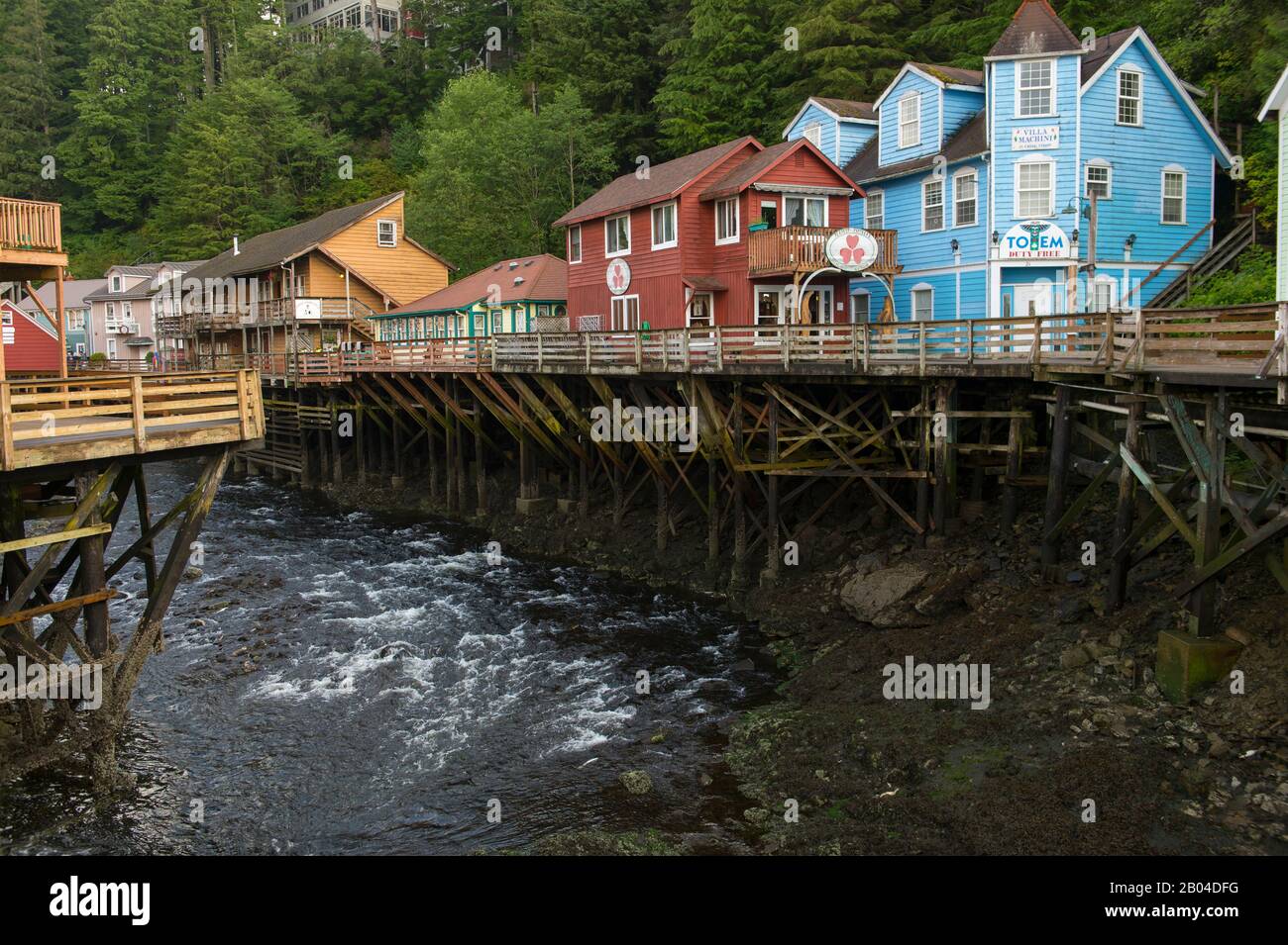 Vista di Creek Street, l'ex quartiere a luci rosse di Ketchikan, Alaska sud-orientale, Stati Uniti. Foto Stock