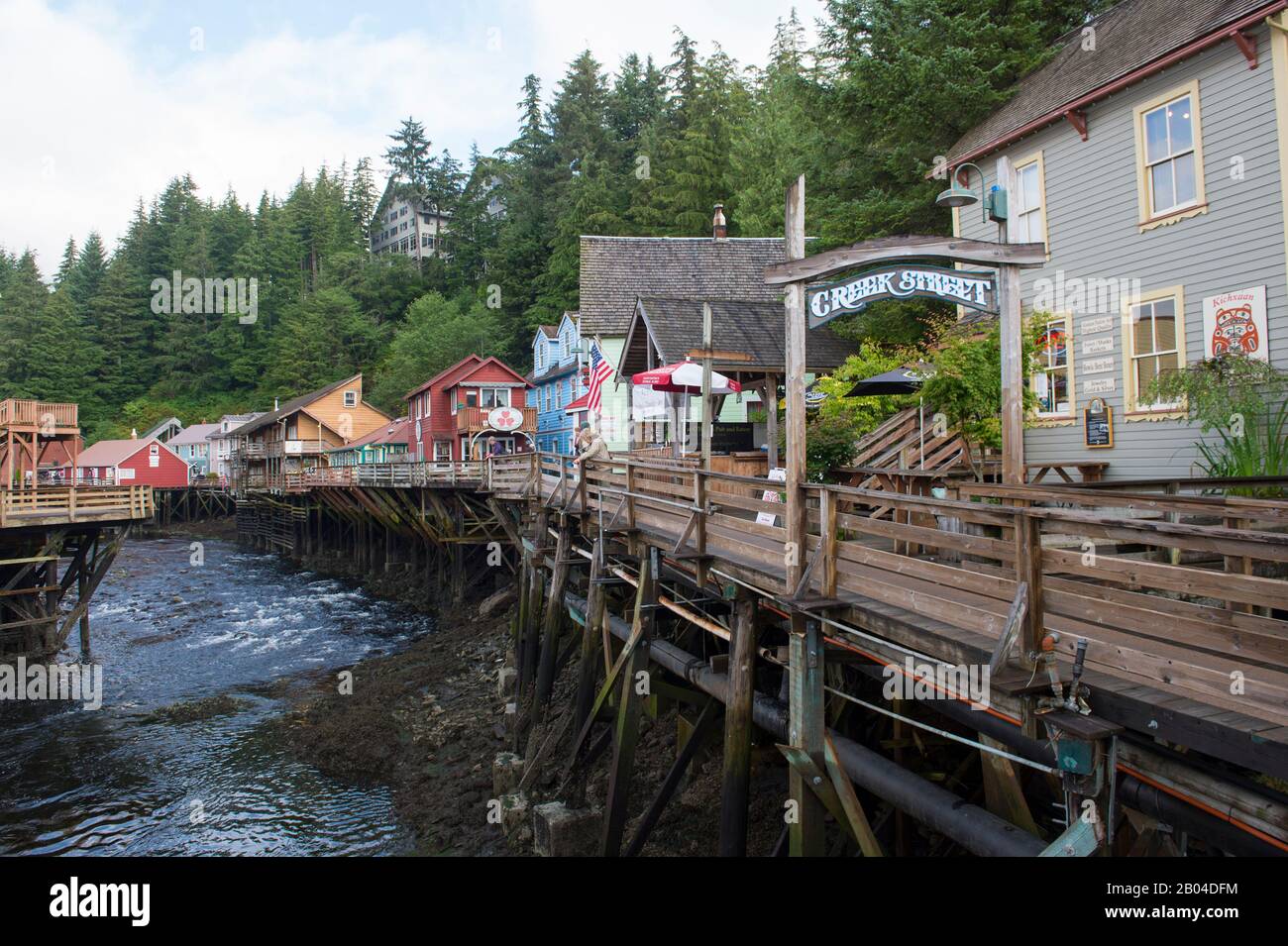 Vista di Creek Street, l'ex quartiere a luci rosse di Ketchikan, Alaska sud-orientale, Stati Uniti. Foto Stock