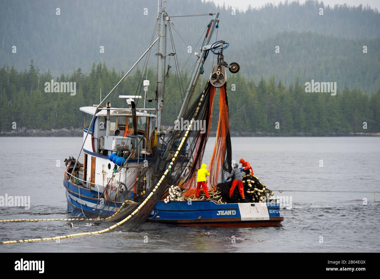 Pesca in barca di trasporto in rete a Point Alava, Misty Fjords National Monument, vicino Ketchikan nel sud-est dell'Alaska, Stati Uniti. Foto Stock