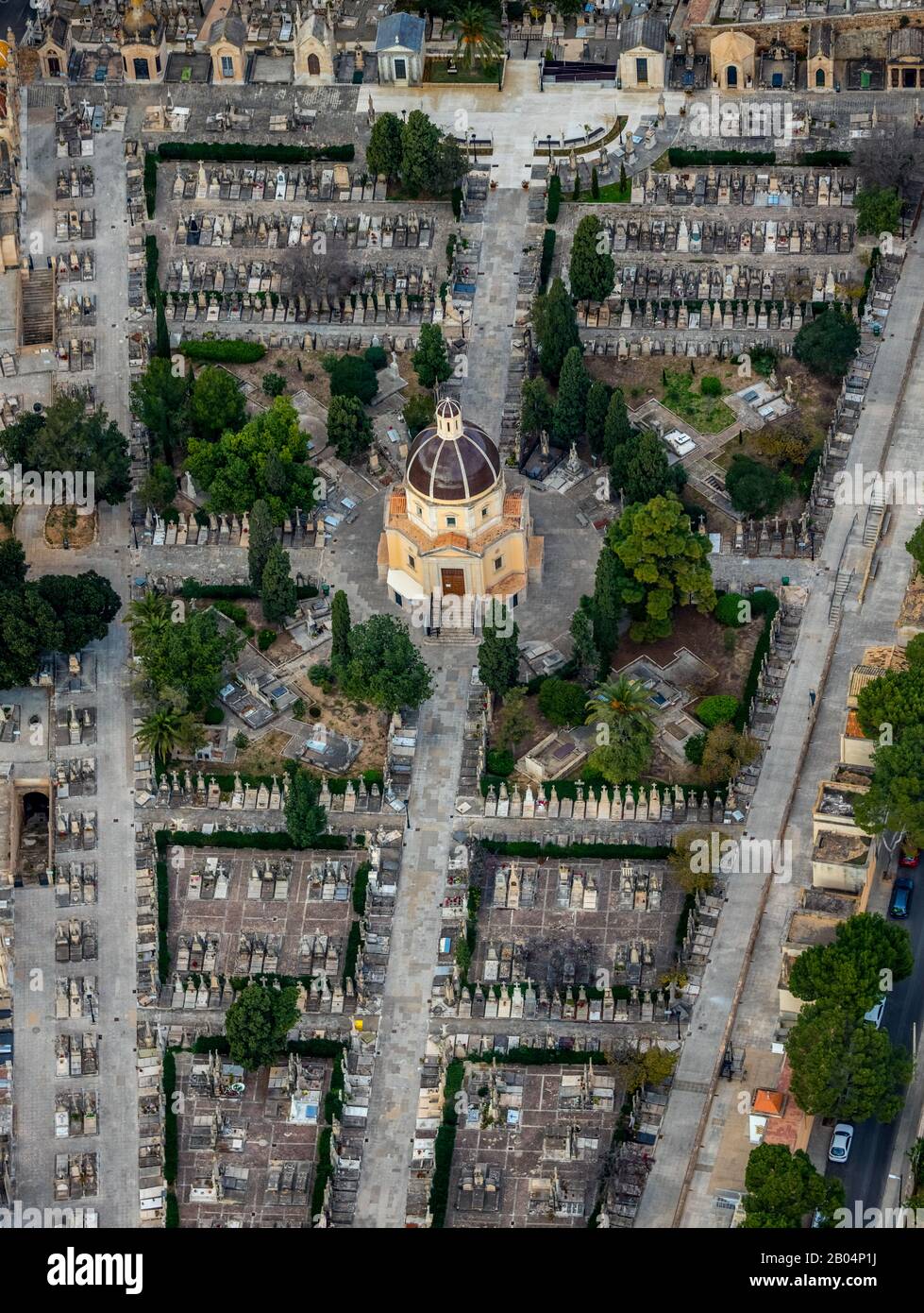 Foto aerea, Cementeri de Palma, cimitero centrale, Palma, Mallorca, Spagna, Europa, Isole Baleari, luogo di sepoltura, Camí de Jesús, ES, Empresa Funeràri Foto Stock