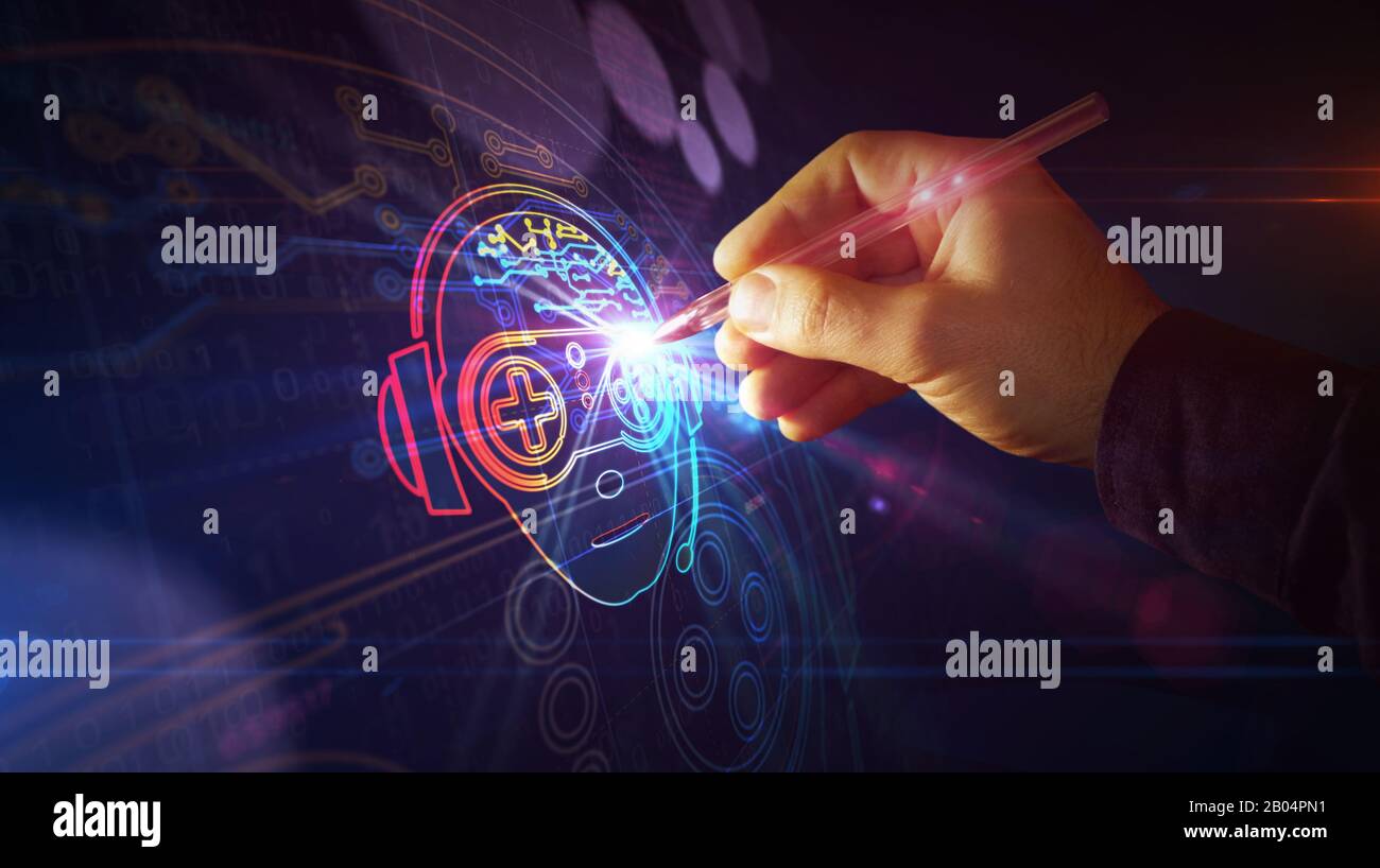 ESport cyber giochi con il progetto di simbolo giocatore. Concetto astratto di torneo, gioco, video gaming e sport digitale illustrazione 3d. Disegno d Foto Stock