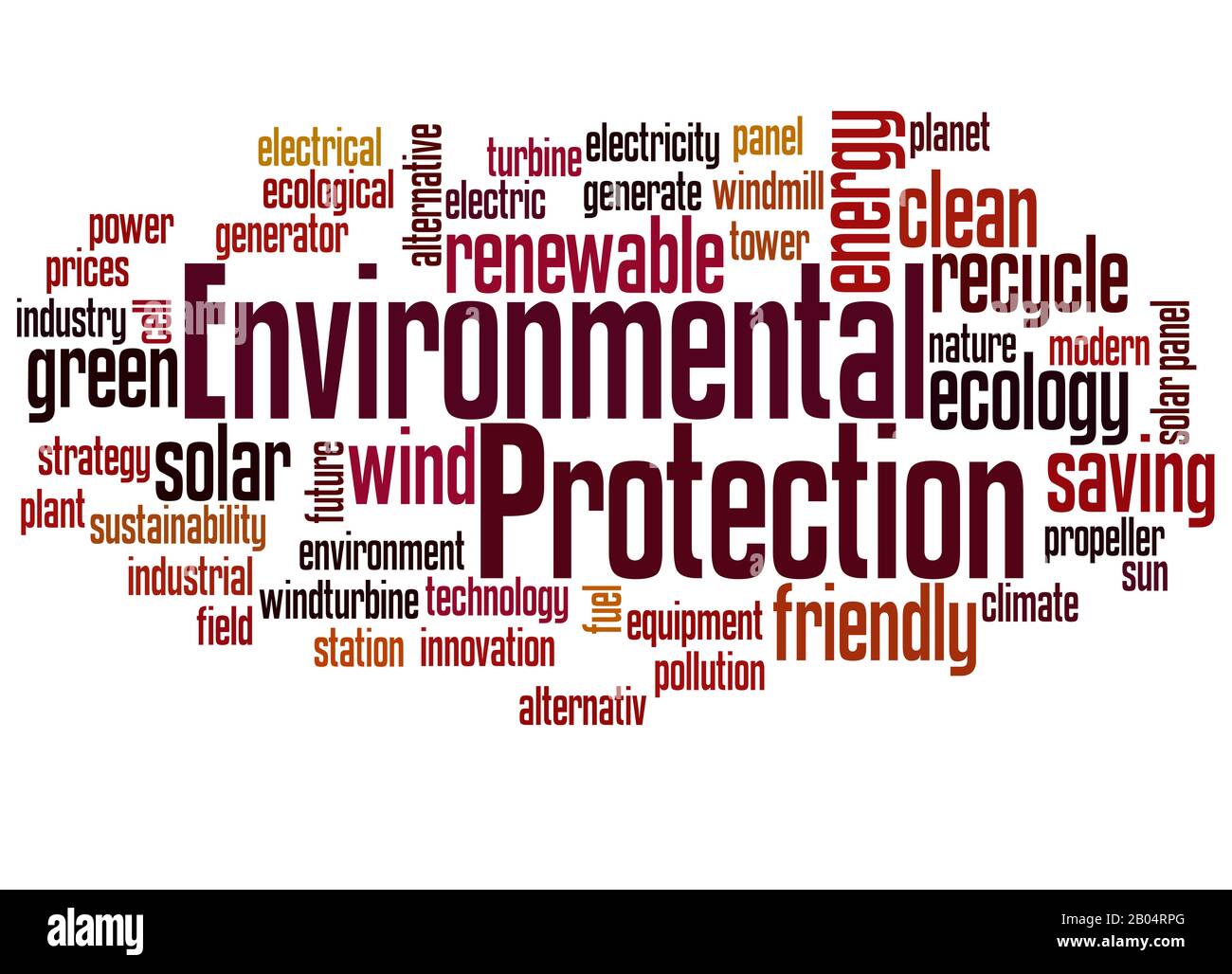 Protezione ambientale parola concetto di cloud su sfondo bianco. Foto Stock