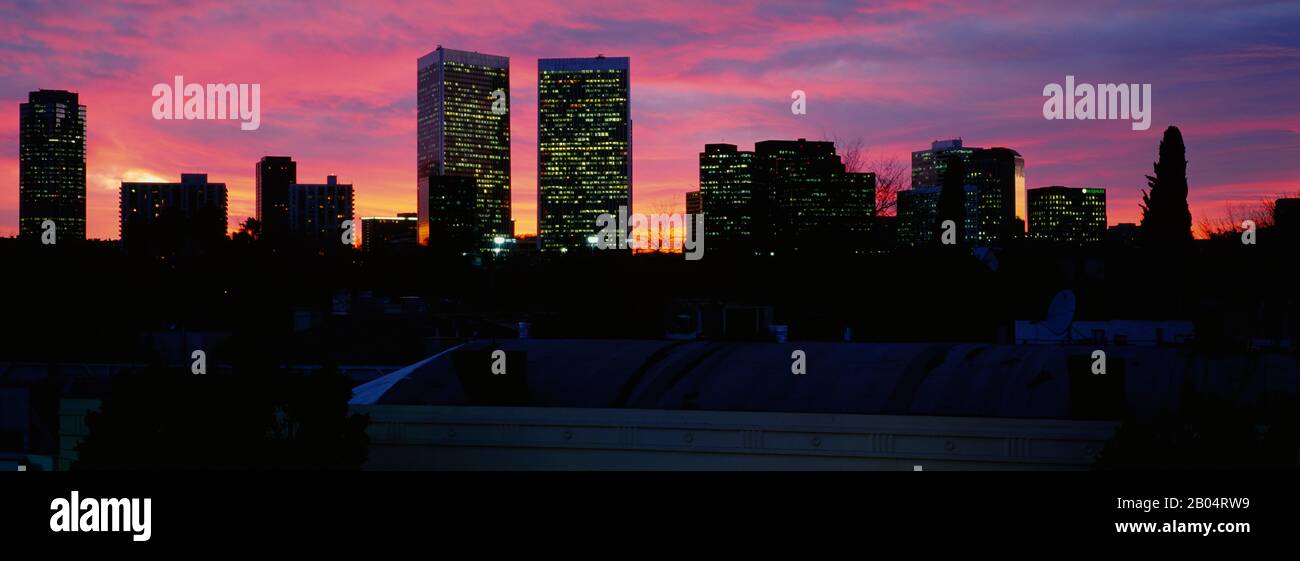 Silhouette di edifici in una città, Century City, Città di Los Angeles, California, Stati Uniti Foto Stock