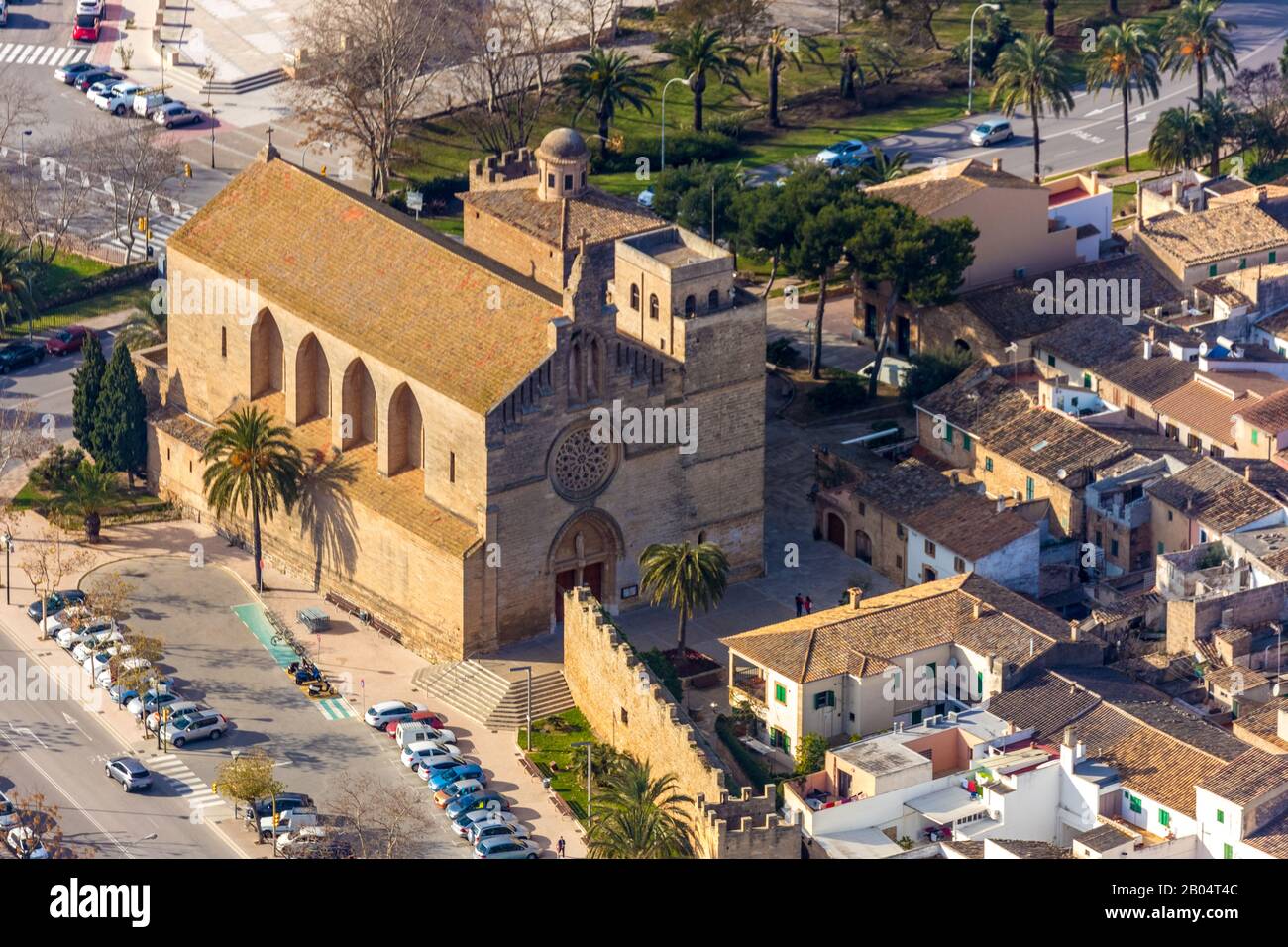 Luftbild, Insel, Església de Sant Jaume d'Alcúdia kath. Kirche, , Alcúdia, Mallorca, Balearische Inseln, Spanien, Europa, Es, Església De Sant Jaume D Foto Stock