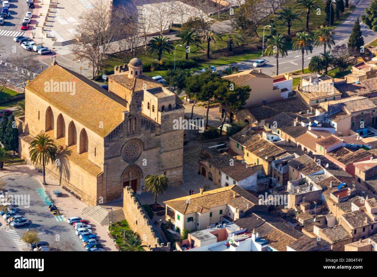 Luftbild, Insel, , Alcúdia, Mallorca, Balearische Inseln, Spanien, Europa, Es, Església De Sant Jaume D'Alcúdia, Grundsteuer, Immobilien, Luftaufnahme Foto Stock