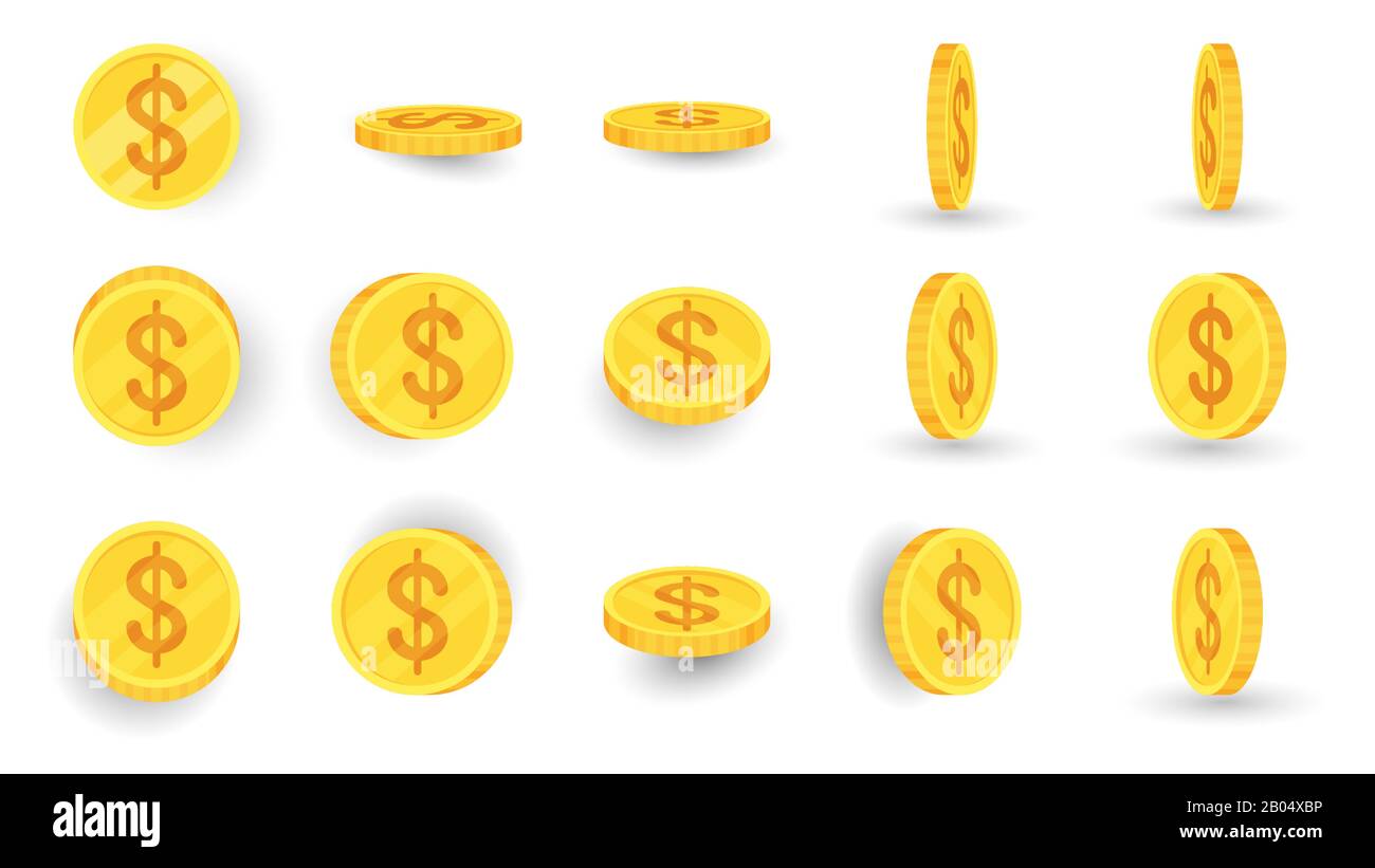 Foglio di Sprite di rotazione delle monete del dollaro dell'oro. Illustrazione Vettoriale
