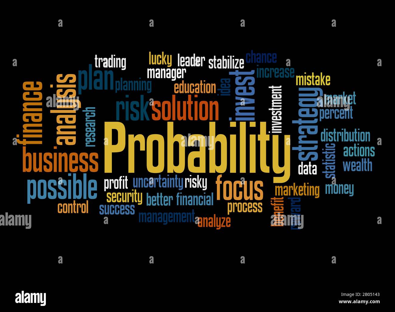 Probabilità nel concetto di cloud parola aziendale su sfondo nero. Foto Stock