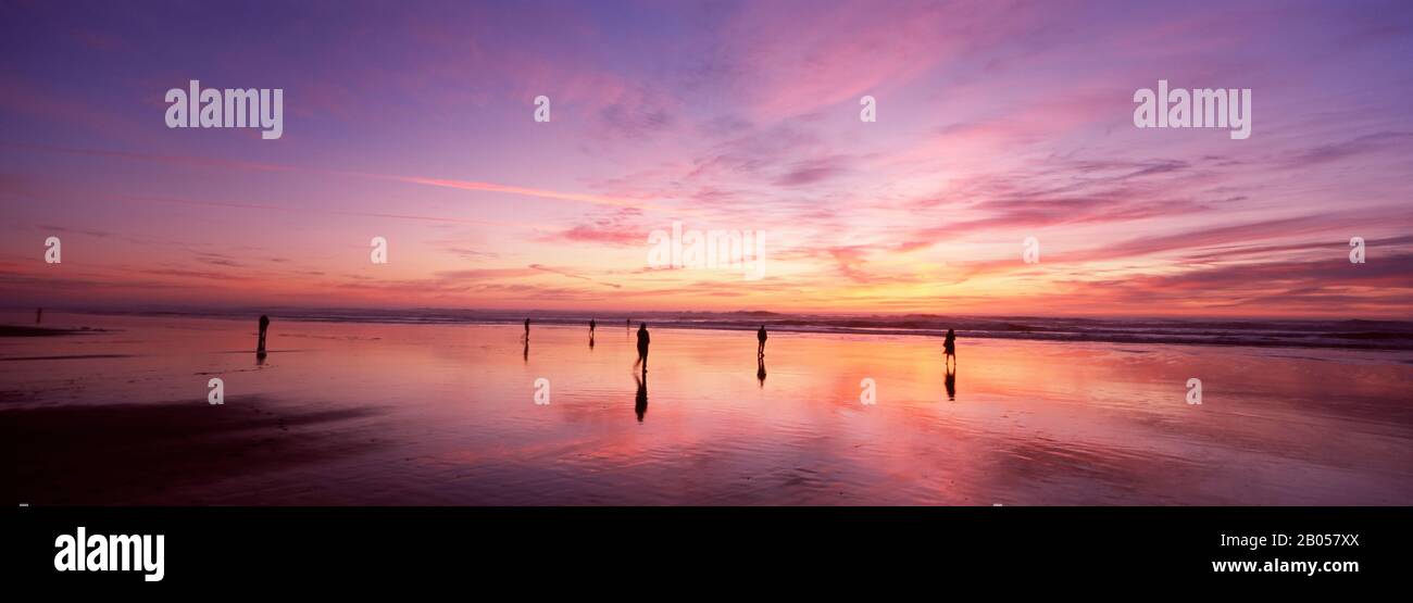 Gruppo di persone che guardano il tramonto, San Francisco, California, Stati Uniti Foto Stock