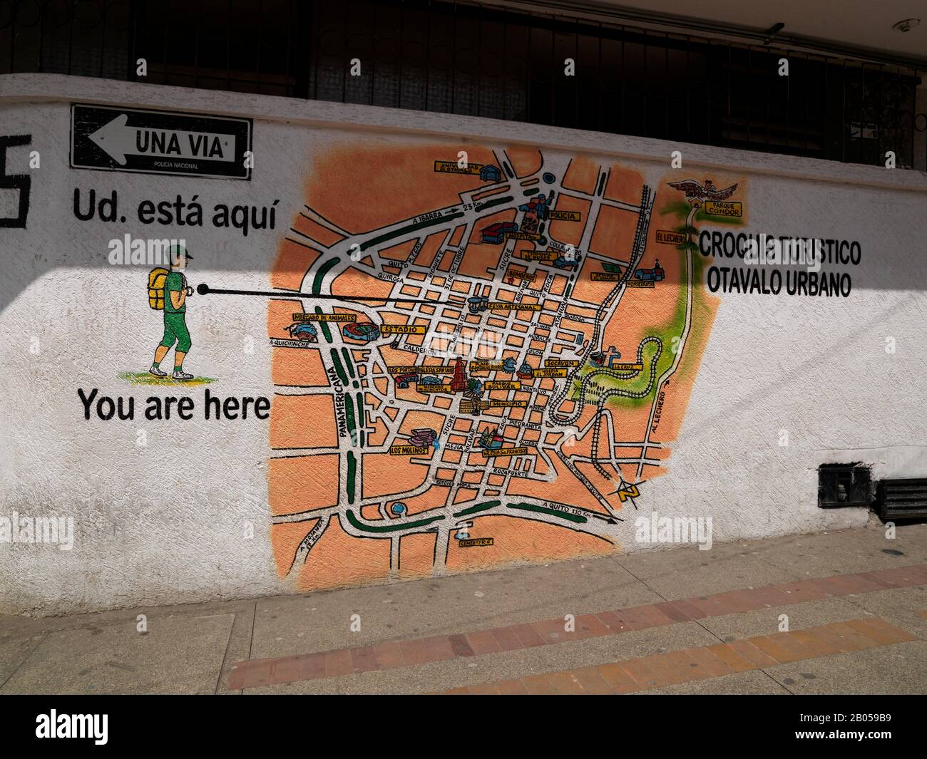 Mappa dipinta su un muro, Otavalo, Provincia di Imbabura, Ecuador Foto Stock