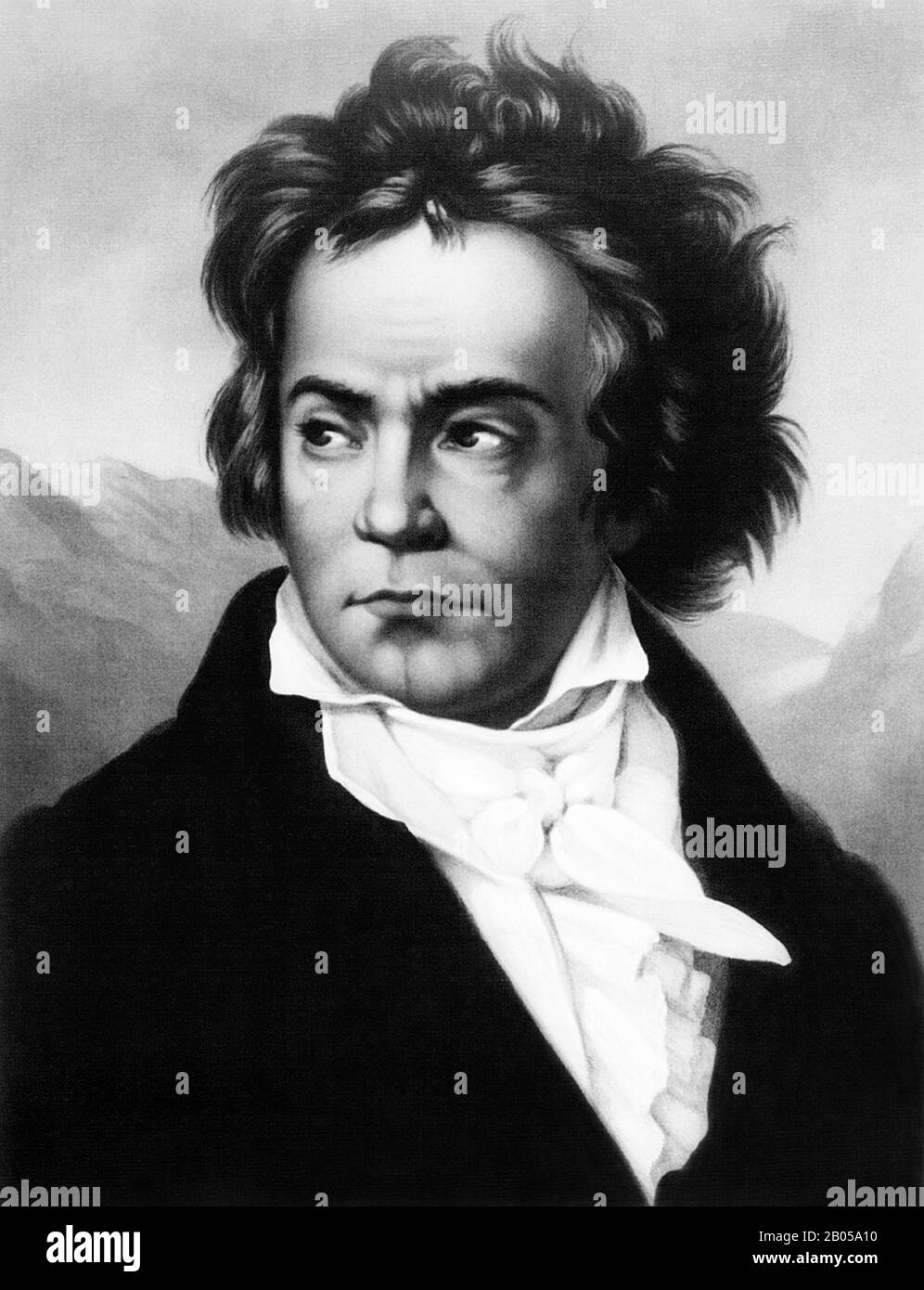 Ritratto d'epoca del compositore e pianista tedesco Ludwig van Beethoven (1770 – 1827). Stampa circa 1870 da L Prang & Co. Foto Stock