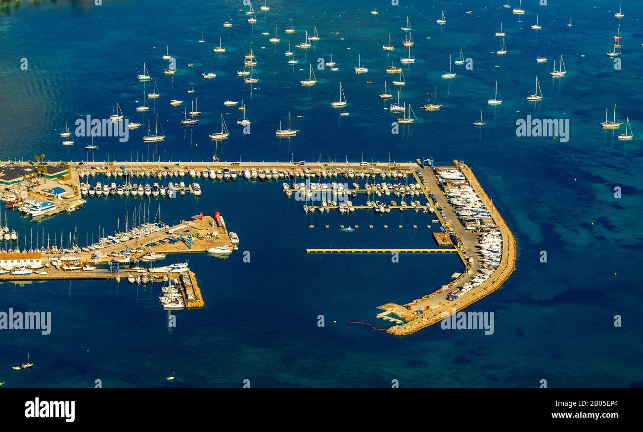 Marina di Port de Pollensa, 09.01.2020, veduta aerea, Spagna, Isole Baleari, Maiorca, Port De Pollenca Foto Stock