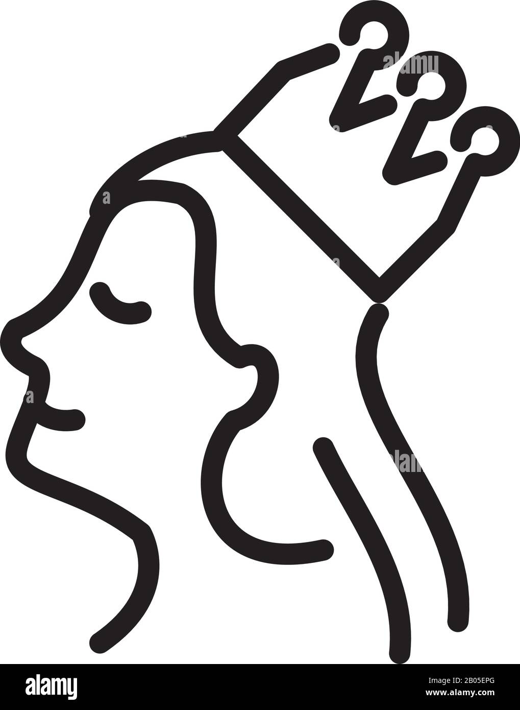 queen con corona su sfondo bianco, icona stile linea, illustrazione vettoriale Illustrazione Vettoriale