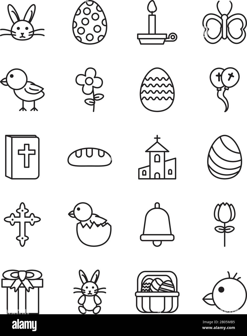 fascio di icone di linea del set di pasqua Illustrazione Vettoriale