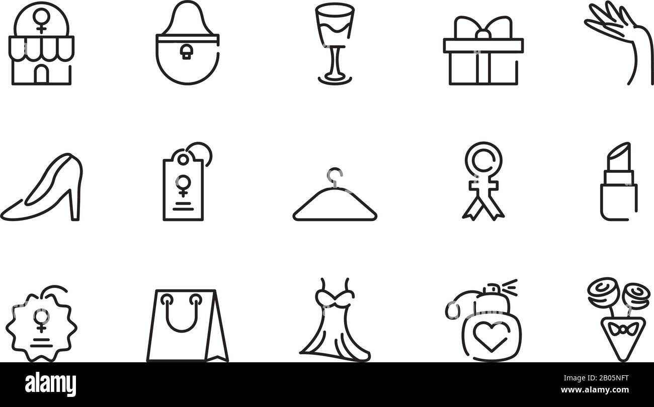il concetto di giorno delle donne delle icone si imposta su sfondo bianco, icona di stile linea, illustrazione vettoriale Illustrazione Vettoriale