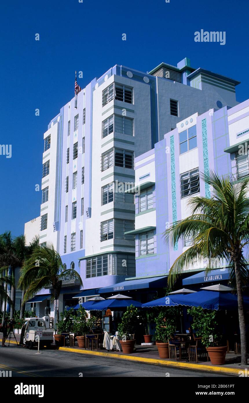 USA, FLORIDA, MIAMI BEACH, QUARTIERE ART DECO, OCEAN DRIVE, MARCIAPIEDE CAFE Foto Stock