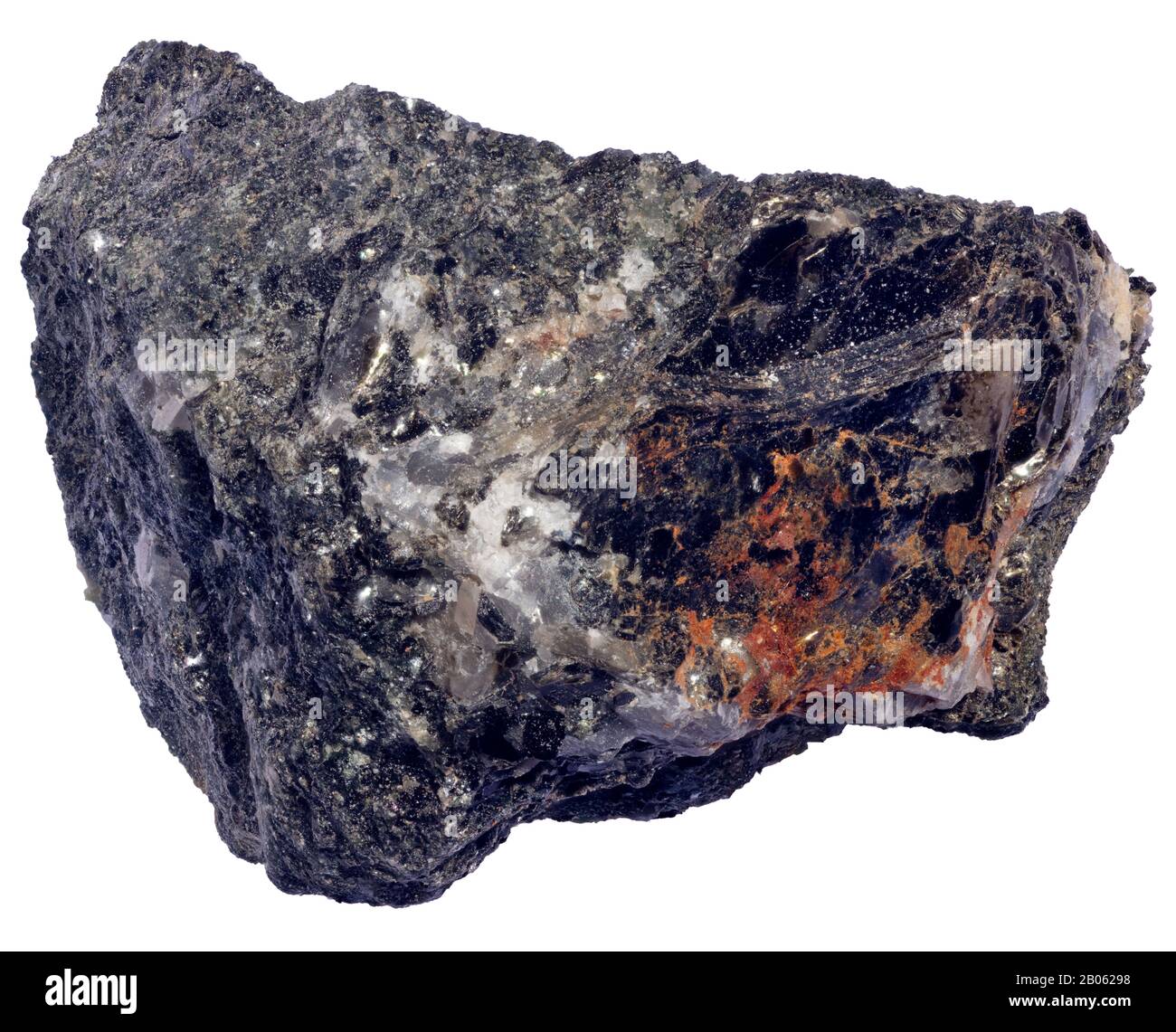 Anfibolite, non foliata, Ottawa Gruppo di rocce Metamorfiche composto principalmente da anfibolo e plagioclase feldspar Foto Stock
