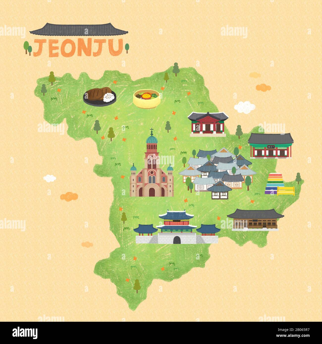 Illustrazione della mappa del punto di riferimento della Corea del Sud 009 Illustrazione Vettoriale