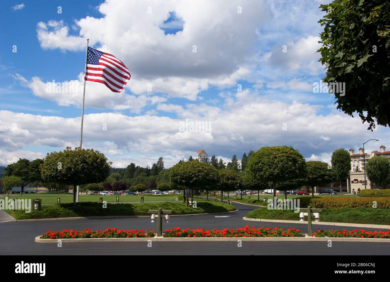 USA, IDAHO, COEUR D'ALENE, CITY PARK, BANDIERA AMERICANA Foto Stock