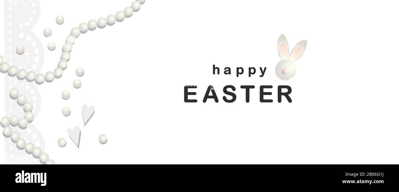 Banner pasquale moderno e alla moda. Poster orizzontale buona Pasqua. Coniglio o coniglietto. Delicati colori a pestello. Stile realistico. Illustrazione vettoriale. Foto Stock
