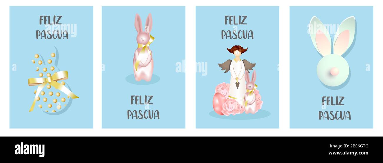 Set di carte di pasqua. Bunny Rabbit, Chicken E Spring Decor. buona pasqua.  Traduzione Dallo Spagnolo: Buona Pasqua Foto stock - Alamy
